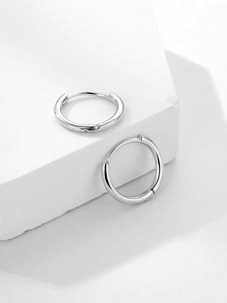 A Pair Of Simple And Fashionable 925 Pure Silver Round Earrings And Ear Cuffs For Women's Jewelry Gift