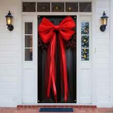 1pc Elegant Red Bow Door Valance, Polyester Multi-Purpose Door Valance, No Electricity Needed, Suitable For Christmas, Valentine's Day, Wedding, Birthday, Outdoor Patio And Entryway Decor Christmas Decorations Home Christmas Gifts Christmas Decor
