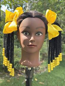 2pcs Kids Ponytail Extension Girls Braids Hair Extensions With Beads Hair Extension Braid Synthetic Hairpieces With Bows Wigs - Natural Black - View 18