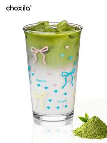 choxila 1个可爱女孩蝴蝶结波点抹茶杯，马克杯，牛奶杯，咖啡杯，浓缩咖啡杯，燕麦早餐杯，情侣马克杯，咖啡杯，玻璃杯，情人节礼物，手持杯，适合下午茶、卧室、学校和办公室使用。 - 玻璃杯 - 查看 4