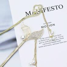 MX  8 Pieces Vintage Retro Asian Chinese Hanfu Gold Metal Hair Sticks Pins With Pearl Pendants Bamboo Leaf Flower Fishtail Hair Chopsticks Forks Bun Updo Holders Long Hairpins For Women Girls - 8件套F - 查看 8