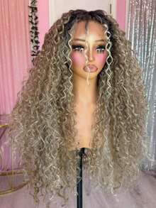 Ombre Brown Roots Ash Blonde Deep Wave Lace Front Wigs Human Hair For Women 13x4 HD Transparent Human Hair Wigs Pre Plucked Bye Bye Knots With Baby Hair Brazilian Remy Blonde Colored 250 Density Curly Glueless Wigs Human Hair - 根染&漸變色 - 查看 8