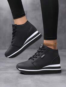 Scarpe da donna con platform retrò, fondo morbido, punta tonda, stringate, traspiranti per tutte le stagioni, casual, da vacanza e uso quotidiano, stile campus originale, solide, antiscivolo, comode e casual scarpi sportivi sportive