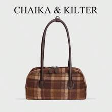 CHAIKA & KILTER 1pc Contrast Color Shoulder Bag, Vintage Fashion Matte Bowling Bag With Contrast Stitching, Dual Handles, Zipper Closure, Suitable For Daily And Outdoor Use - Multicolor - View 10