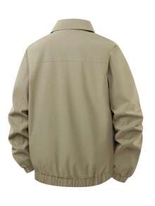 Men's Casual Solid Color Turndown Collar Zip-Up Fitted Jacket, Spring/Autumn - Champagne - View 3