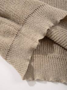 Lightweight, Warm Knit Pullover Sweater, Loose Fit, Polyester Fabric, Casual, Collegiate Style, Unisex Design, Long Sleeve, Drop Shoulder, Minimalist Crew Neck, Suitable For Autumn And Winter - 卡其色 - 查看 8