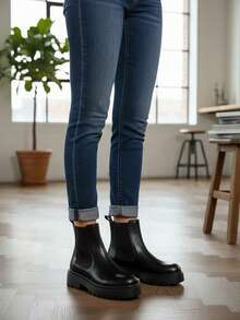 Botines tipo Chelsea de mujer en blanco y negro con suela chunky comodos clásicos - Negro - Ver 2