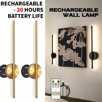 1/2 piezas Lámpara de pared, Decoración de pared para fondo de TV, Luz de dormitorio, Luz de sala de estar, Lámpara de pared moderna, Con control remoto, Lámpara de pared rectangular - Batería recargable de alta capacidad, Cable de carga Tipo C de 50 cm, Instalación magnética, Regulable y ajustable de temperatura de color, Adecuado para dormitorio, decoración de pared, estudio, sala de estar, decoración del hogar, regalo festivo y iluminación de escaleras