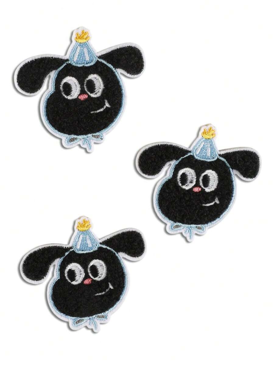 3 peças de remendos de tecido bordados com padrão de cachorrinho preto, apliques de costura autoadesivos de linha de poliéster versáteis e modernos, adequados para artesanato faça você mesmo em roupas, bolsas, sapatos, cortinas, capas de celular e decoração de casa