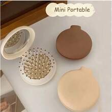 女士马卡龙气垫梳套装，含镜子，可爱迷你梳子和镜子，便携式按摩梳，美发梳，梳子，美发工具，美发产品和配件，美容旅行必备品，包含便携式圆形气垫按摩梳和女士口袋折叠镜 - 彩色 - 查看 9