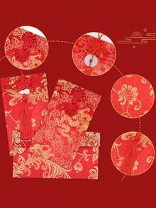 Sobre de seda estilo chino Hongbao, sobres de tarjetas de dinero de la suerte, bolsillos rojos de dinero en efectivo, sobres de tarjetas de regalo con nudo de cobre para el Año Nuevo 2026, el Festival de Primavera, bodas y otros elementos festivos chinos, sobres de tarjetas de regalo de seda roja con colgante de jade y nudo chino de cobre