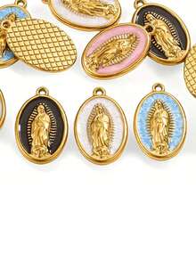 5 Pieces Of Vintage Virgin Mary Pendant Necklaces - 18K Gold-Plated 304 Stainless Steel Bohemian Religious Pendants, With Geometric Patterns, Exquisite Details And Soft Colors, Suitable For DIY Jewelry Making Supplies