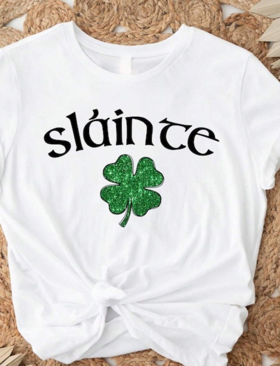Slainte T-Shirt Irish Slainte Shirt Irish Shamrock Shirt Lucky Clover Shirt St Patrick's Day Shirt I.Jpg - trắng - Xem 1