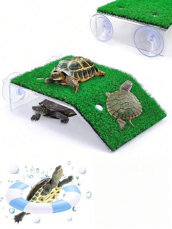 1 Piece Floating Turtle Basking Island With Artificial Grass Platform - Turtle/Fish Aquarium Decoration Reptile Accessories Mini Swim Ring Suitable For Brazilian Squirrel/Water Turtle/Land Turtle For Resting, Basking And Climbing, Reptile Habitat Decor