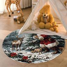 1 pezzo Tappeto da area in flanella a tema natalizio: Babbo Natale che interagisce con le renne, circondato da boschi innevati, albero di Natale con ornamenti e fiori di poinsettia. Lavabile, adatto per camera da letto, soggiorno, balcone, casa, hotel, ufficio e decorazione per le feste - Multicolore - Visualizzare 10