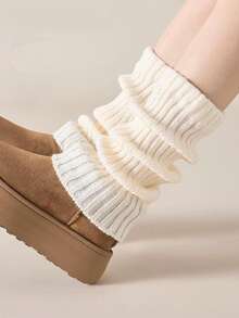 1Pairs Of Women's Leg Warmer, White Knitted Warm Calf Socks, Suitable For Autumn And Winter - trắng - Xem 2