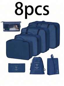 Conjunto de 8 peças: Bolsa organizadora de viagem, necessaire de grande capacidade, porta-senhas, organizador de guarda-roupa, porta-pincéis de maquiagem, nécessaire impermeável, organizador de maquiagem multifuncional, bolsa de mão, organizador de cuidados com a pele para banheiro, ideal para batom, pincéis de maquiagem, canetas de maquiagem, sombra, espelho, delineador, gloss labial, produtos para a pele, escova de dentes, porta-escova de dentes, sabonete, shampoo, pente, relógio, celular, colar, joias e produtos digitais.