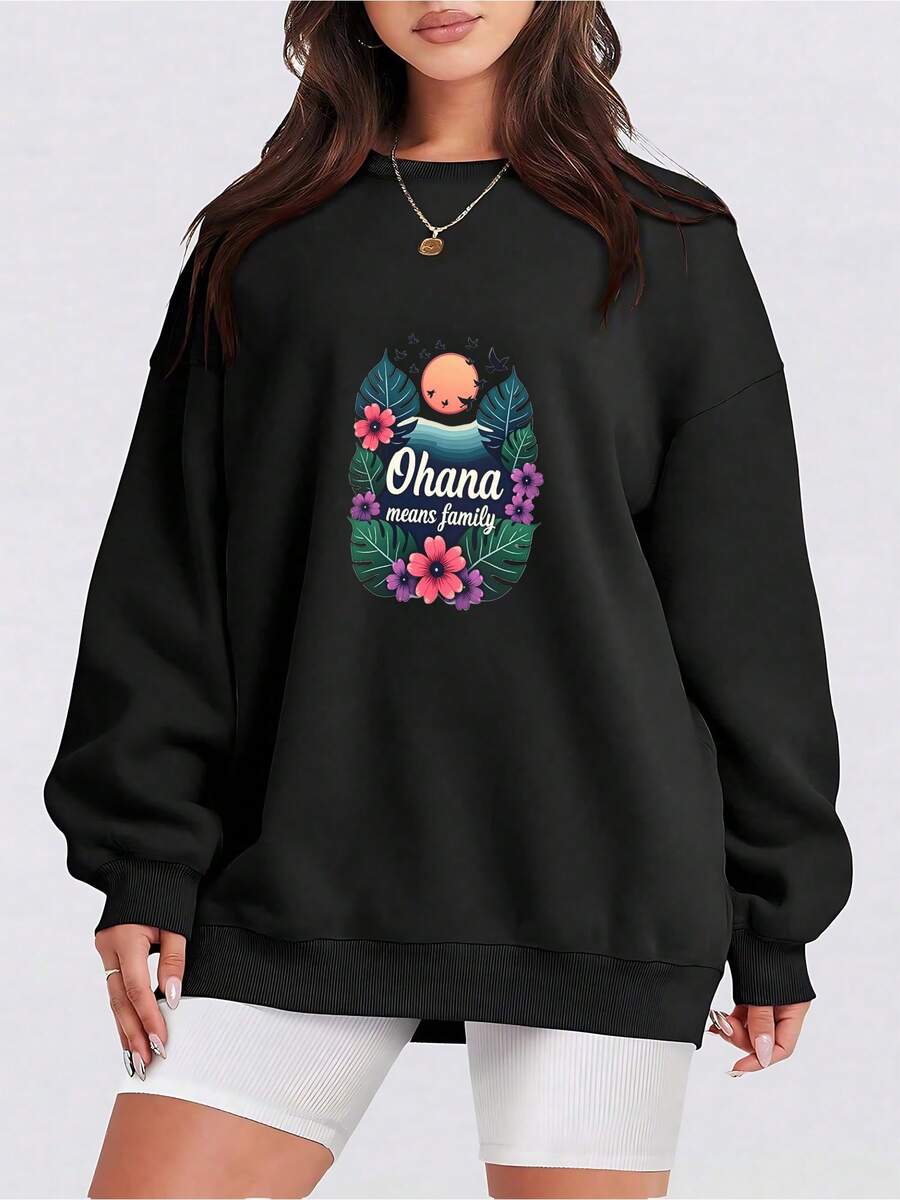 Ohana Means Family - Womens Hoodless Sweahoodless Sweathoodless Sweathoodless Sweatshirt - Lilo - Stitch - Film - Animation - Hawaii - 黑色 - 查看 1