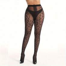Women's High Waist Fashion Leopard Print 20D Transparent Tights - Stretch Nylon And Spandex Blend, Hand Washable - Black - View 4