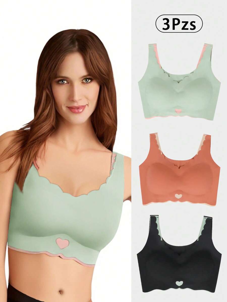Underwear&Sleepwear Basics 3/2 piezas Set sujetador, Sujetadores y Corpiños para Mujer con patchwork de dos colores - Verde - Ver 1