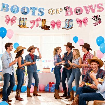 Boots Bow Gender Reveal Decoration - Boots Or Bow Gender Reveal Party Supplies: Sparkling Letter Banner Banner For Western Party Cowboys Decoration
