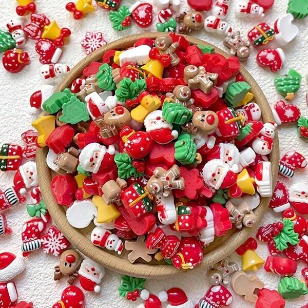 20pcs Christmas Series Resin Accessories, Handmade DIY Cream Glue Cup Fridge Stickers Decorative Stickers