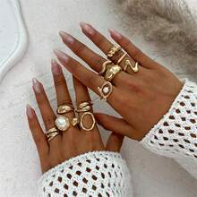 Chunky Rings Set For Women,Vintage Stacking Imitation Pearl Rings Pack, Dainty Adjustable Open Knuckle Hollow Twisted Round Signet Finger Ring Minimalist Statement2025 - A-3 chiếc - Xem 6