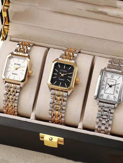 1pc/Set Cool-Toned Minimalist Elegant Small Square Steel Strap Women's Watch – Light Luxury New, Skin-Whitening,Suitable For Daily Matching, Birthday, Gift For Ladies, Anniversary, The Friday After Thanksgiving, Year - End Promotion, Cyber Monday, Halloween Promotion And Other Holiday Gifts, No Gift Box