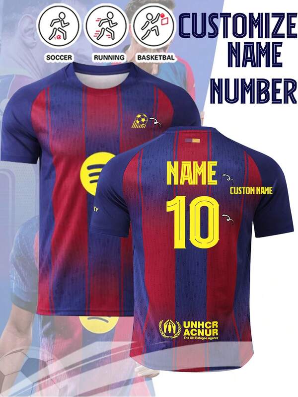 1pc Personalized Football Jersey, Barcelona 2526 Football Shirt, Yamal YAMAL Football Shirt, Customized Football Shirt, Men's Personalized Football Jersey, Football Shirt, Men's Sports, Men's Sports T-Shirt, Men's Running T-Shirt, Summer Men's T-Shirt, Men's T-Shirt, Football Jersey, Personalized Football Jersey, Football Jersey With Number Printing, Suitable For Daily Wear, Football, Badminton, Basketball, Cycling