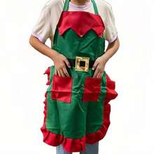 Delantal navideño con gorro decorativo, disfraz de cocina festivo para hombres y mujeres, delantal con estampado de Papá Noel con 2 bolsillos, delantal de cocina, delantal de tela navideña, adecuado para adolescentes y adultos, talla única