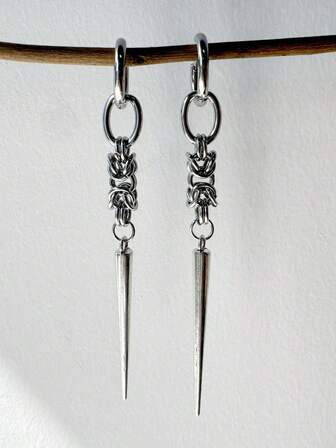 1 Pair Fashionable Punk Gothic Hip-Hop Unique Niche Cone Spike Alloy Earrings, Unisex For Daily Wear And Party Jewelry