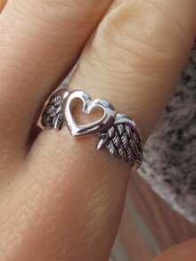 Elegant Vintage Bohemian Heart Angel Wing Promise Ring For Women, Romantic Copper Ring, Suitable For Valentine's Day, Halloween, Christmas Party Gift - Silvery - View 4