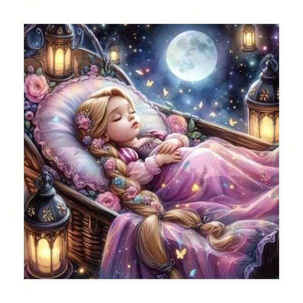 12x12 Zoll ungerahmtes Diamant-Malerei-Set - Runde Diamant-Malerei, beruhigende Heimdekoration und einzigartiges Geschenk, Thema "Gute-Nacht-Segen" Leinwand