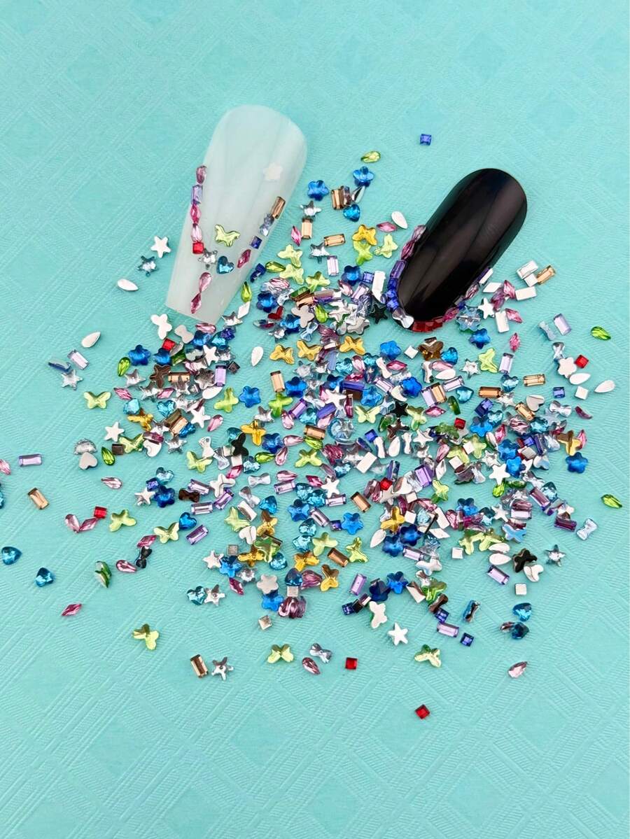1 Pacote com 1000 Peças de Mini Strass para Decoração de Unhas, Multi-Estilo Livremente Combinável, Adequado para Decoração de Unhas e DIY de Unhas