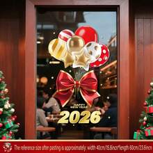 1pc 2026 Happy New Year Colorful Balloon Window Sticker, Removable Static Cling Decal, Suitable For Home, Store, Mall, Bar New Year Decoration - Multicolor - View 5