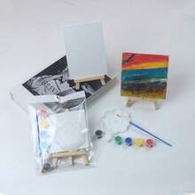 Set de 5 mini-șevalet, inclusiv pânză întinsă, paletă, pixuri, șevalet, 6 culori de vopsele pentru șevalet din lemn, pânză amorsată pentru pictură, turnare acrilică, pictură în ulei și medii de artă umede, mini accesorii DIY pentru decorarea casei, cadou de ziua de naștere, cadou de Ziua Mamei, cadou de Paște, cadou de schimb pentru sezonul absolvirii, cadou de Crăciun