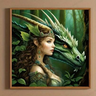 طقم رسم الماس 5D - تنين أنمي خيالي - مجموعة DIY ماس كاملة مستديرة، فن الماس أكريليك PMMA، مناسب لديكور المنزل، مناسب للمبتدئين