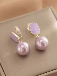 1 par de pendientes de clip y pendientes perforados con perlas púrpura, de estilo minimalista y sexy, como regalo para mujeres y adultos en el Día de San Valentín