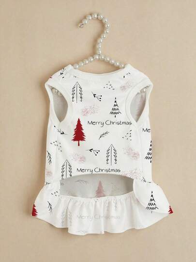 1pc Christmas Pet Cat Dog Dress, Clear Print, Polyester Comfortable & Breathable, Suitable For Indoor & Outdoor Wear, Ideal For Christmas Costume