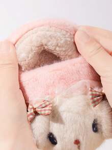 1 par de pantuflas para niños de interior, diseño lindo de conejo con lazo de dibujos animados, forro térmico cálido, adecuado para niñas, otoño/invierno