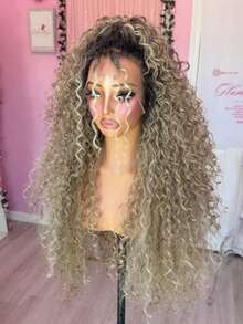 Ombre Brown Roots Ash Blonde Deep Wave Lace Front Wigs Human Hair For Women 13x4 HD Transparent Human Hair Wigs Pre Plucked Bye Bye Knots With Baby Hair Brazilian Remy Blonde Colored 250 Density Curly Glueless Wigs Human Hair - 根染&漸變色 - 查看 1