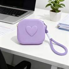 1pc Small Silicone Storage Bag With Heart Design, Square Makeup Pouch, Lipstick Holder, Coin Purse, Keychain, Earphone, Necklace Organizer – Multi-Functional Portable Storage Bag - 愛心基金 - 紫色 - 查看 12