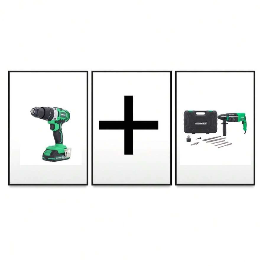 Combo de Herramientas para Construcción y Mantenimiento: Rotomartillo Inalámbrico de 1/2 Pulgada con Batería de 20V, Ideal para Perforar Madera, Metal y Concreto Ligero + Taladro SDS a Cable con Sistema de Impacto y Accesorios Incluidos para Perforaciones en Concreto, Ladrillo y Materiales Duros. Set Completo para Profesionales y Aficionados del Bricolaje. Herramientas Potentes, Ergonómicas y de Alto Rendimiento para Obras, Instalaciones, Reparaciones y Proyectos de Remodelación. Compatible con Brocas SDS Plus y Estándar. Diseño Compacto, Fácil de Transportar y Almacenar. Mejora tu productividad con este combo funcional, versátil y listo para múltiples aplicaciones. - Verde - Ver 1
