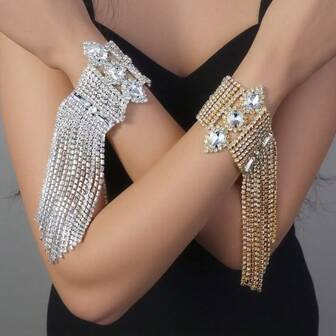 1pc New Luxury Exaggerated Crystal Tassel Square Wedding Bracelet