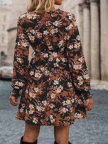 Plus Size Women Printed Short Dress, Autumn/Winter