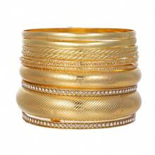 RINTOLER 9件套独特几何镂空编织手镯套装，复古铁艺手镯，适合女性日常穿搭，可作女友礼物，手镯直径6.5厘米（均码。购买前请确认产品尺寸是否合适。） - ZJ11241-9件金色鑲鑽手鐲 - 查看 10