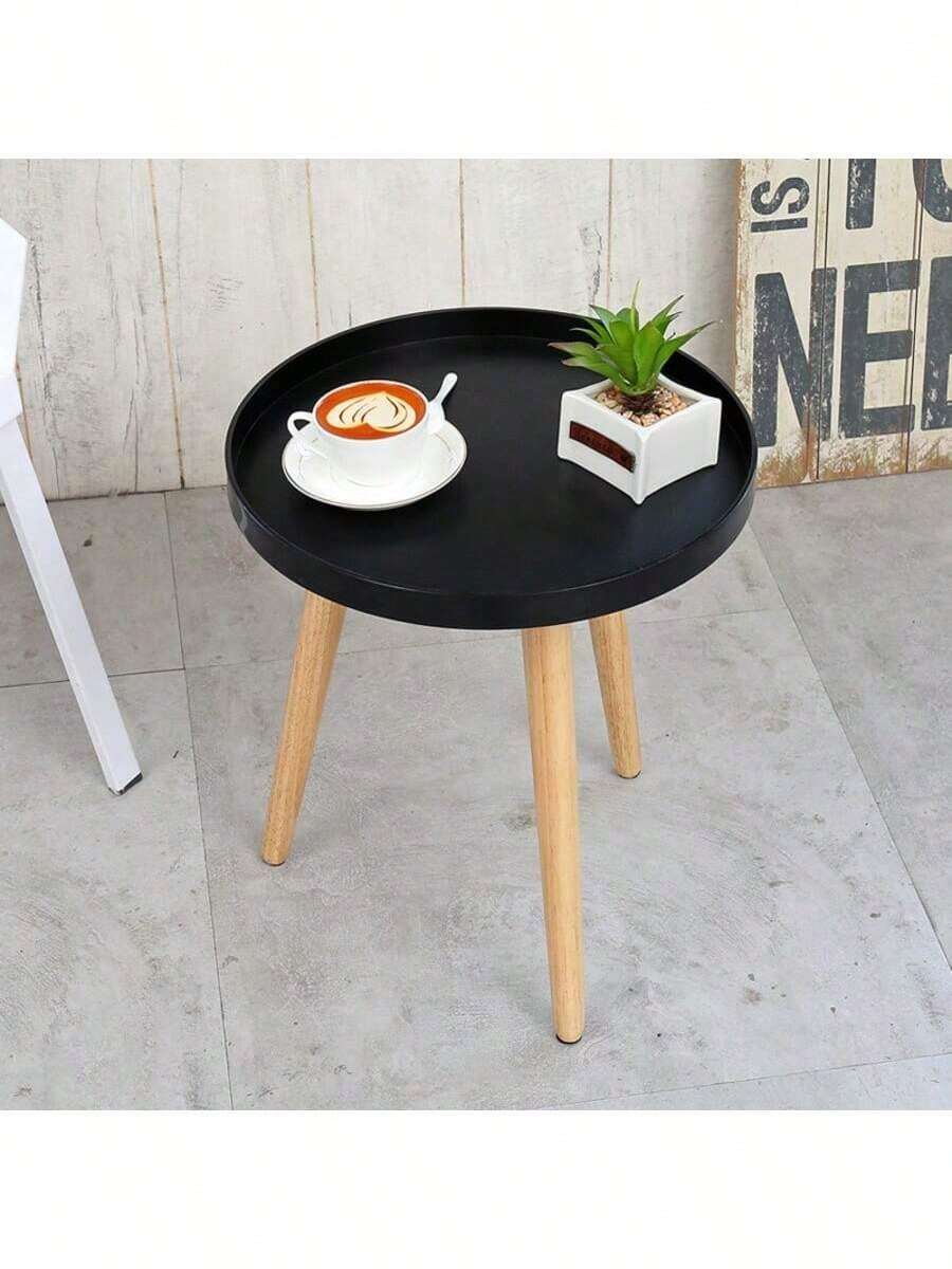 Un tavolino da caffè piccolo, moderno ed elegante, tavolino laterale per divano da camera da letto del soggiorno, tavolino da comodino, tavolino da caffè in legno massello - Tavolino da caffè nero piccolo - Visualizzare 1