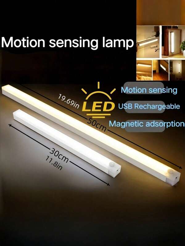 1/2/4 szt. Bezprzewodowa lampa z czujnikiem ruchu do szafek, ciepłe/białe światło, niezależny włącznik, łatwa instalacja dzięki magnetycznej konstrukcji, wykonana z akrylu i metalu, ładowana przez USB (akumulator 3,7 V-300 mAh), odpowiednia do szafy, szafki na buty, stolika pod telewizor, szafki nocnej, regału, korytarza, schodów, łazienki, szafki na wino itp.