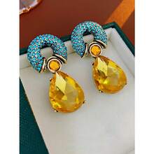 Retro Personalized Circle Water Drop Pendant With Diamond Imitation Gemstone Multi Color Metal Women's Earrings - Nhiều màu - Xem 4