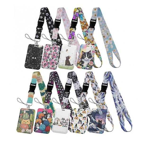 CX Lovely Kitten Manga Card Holder Badge Holder ID Card Lanyards Cell Phone Rope Key Lanyard Neck Straps Keychain Cats01